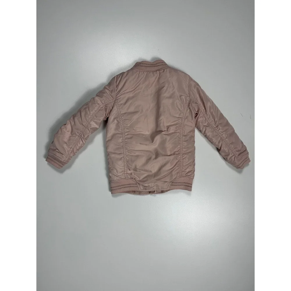 Hudson Kids Blush Pink‎ Embroidered Floral Bird Bomber Jacket Size 5 Full Zip